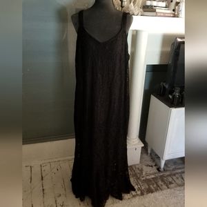 Vintage Black lace fully lined full length, gothic formal dress 2X